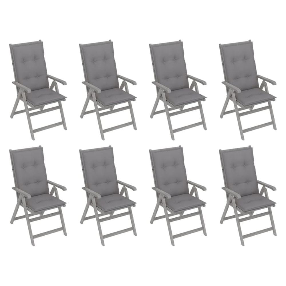 Petromila vidaXL Záhradné sklápacie stoličky s podložkami 8 ks sivé akáciové drevo